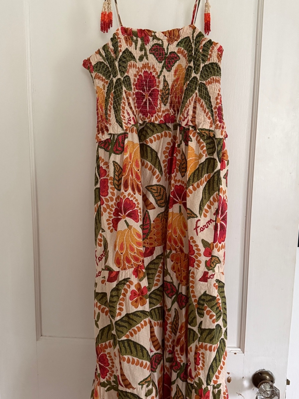 FARM Rio Cream Maxi Dress with Pink, Green & Orange Tropical Print - Picture 4 of 4